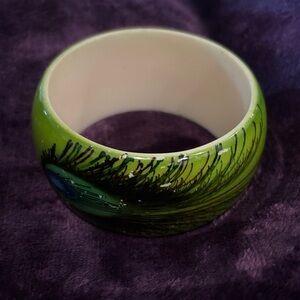 Elegant Green Peacock Feather Bracelet (handmade)